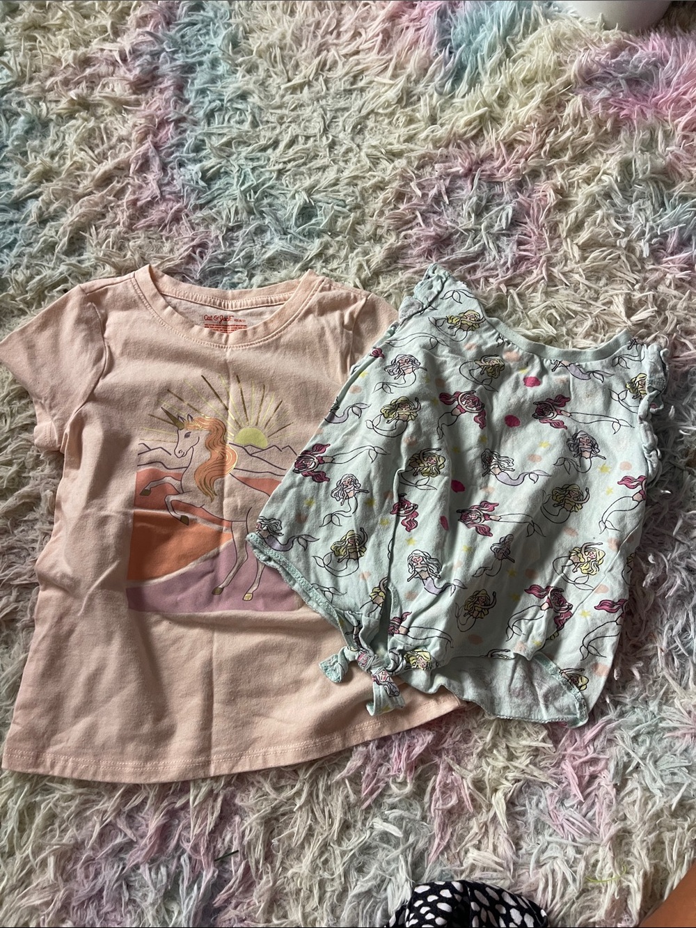 Girls Unicorn Graphic Tee and Mermaid Tank Set - Pastel Peach & Light Mint